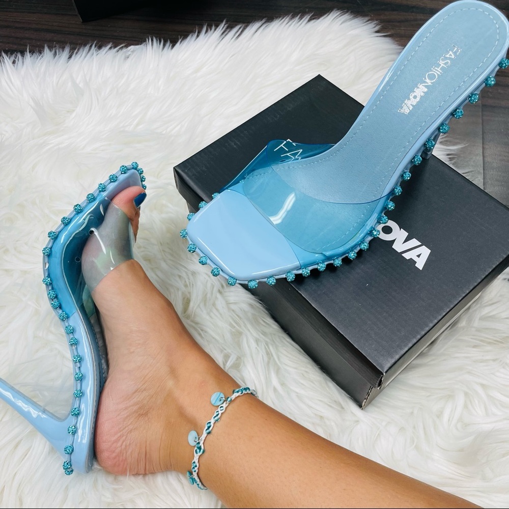 Fashion Nova Blue ball mule heel - Picture 4 of 10